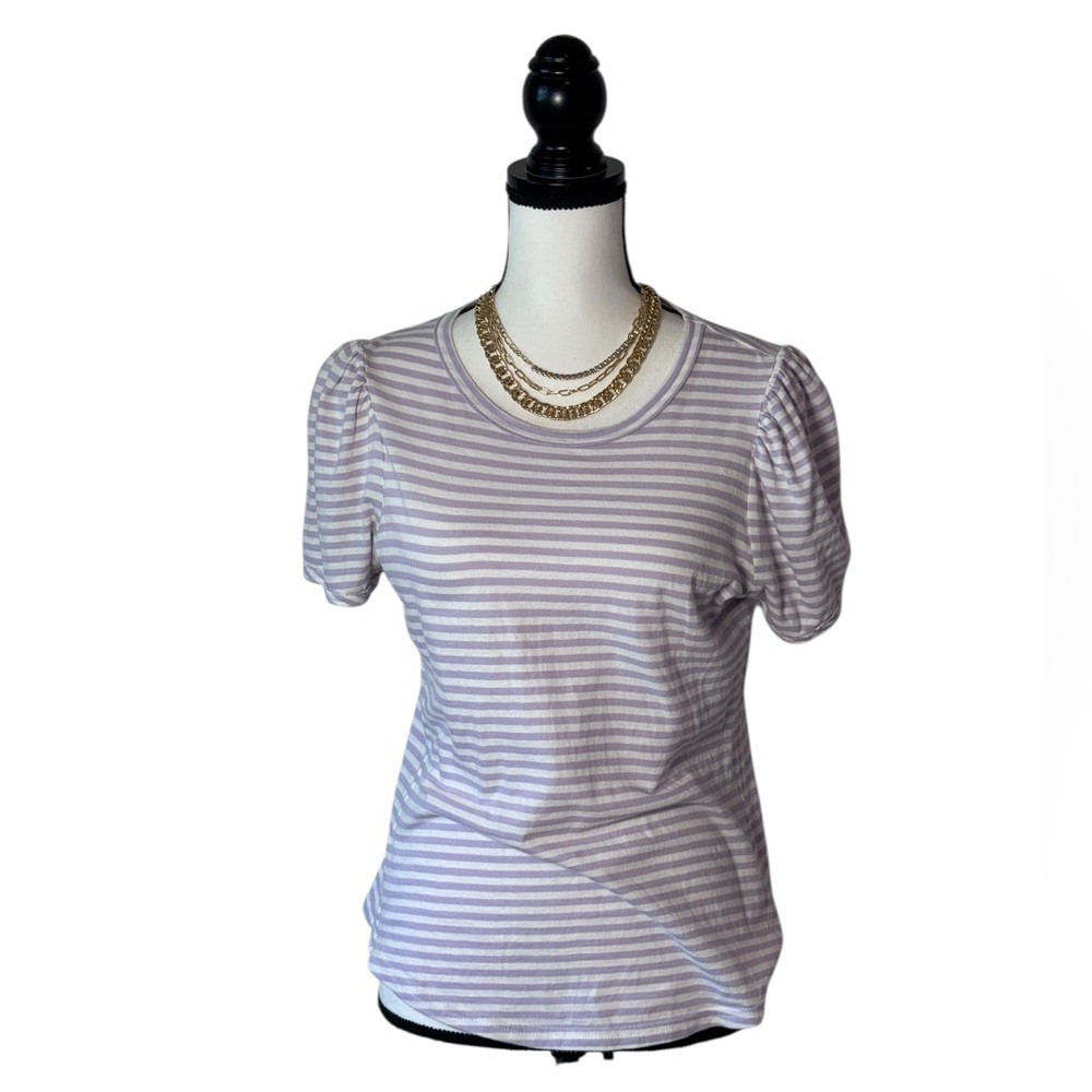 Kate Spade ♠️ Purple and White Striped Puff Sleeve Cotton Top - Size Small